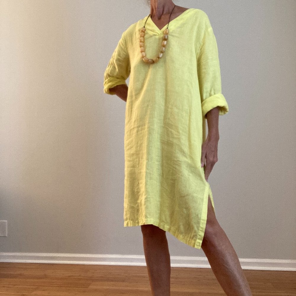 Linen Dress L-XL Lemon Yellow